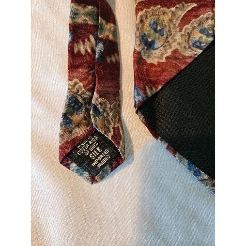 Bill Blass‎ Necktie Tie 100% Silk Burgundy And Blue Pattern